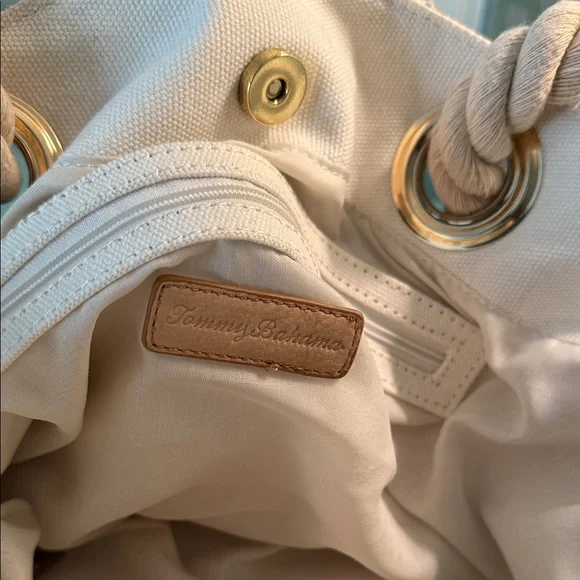 Tommy Bahama Navy and Tan Rope Handle Tote Bag - Picture 4 of 5